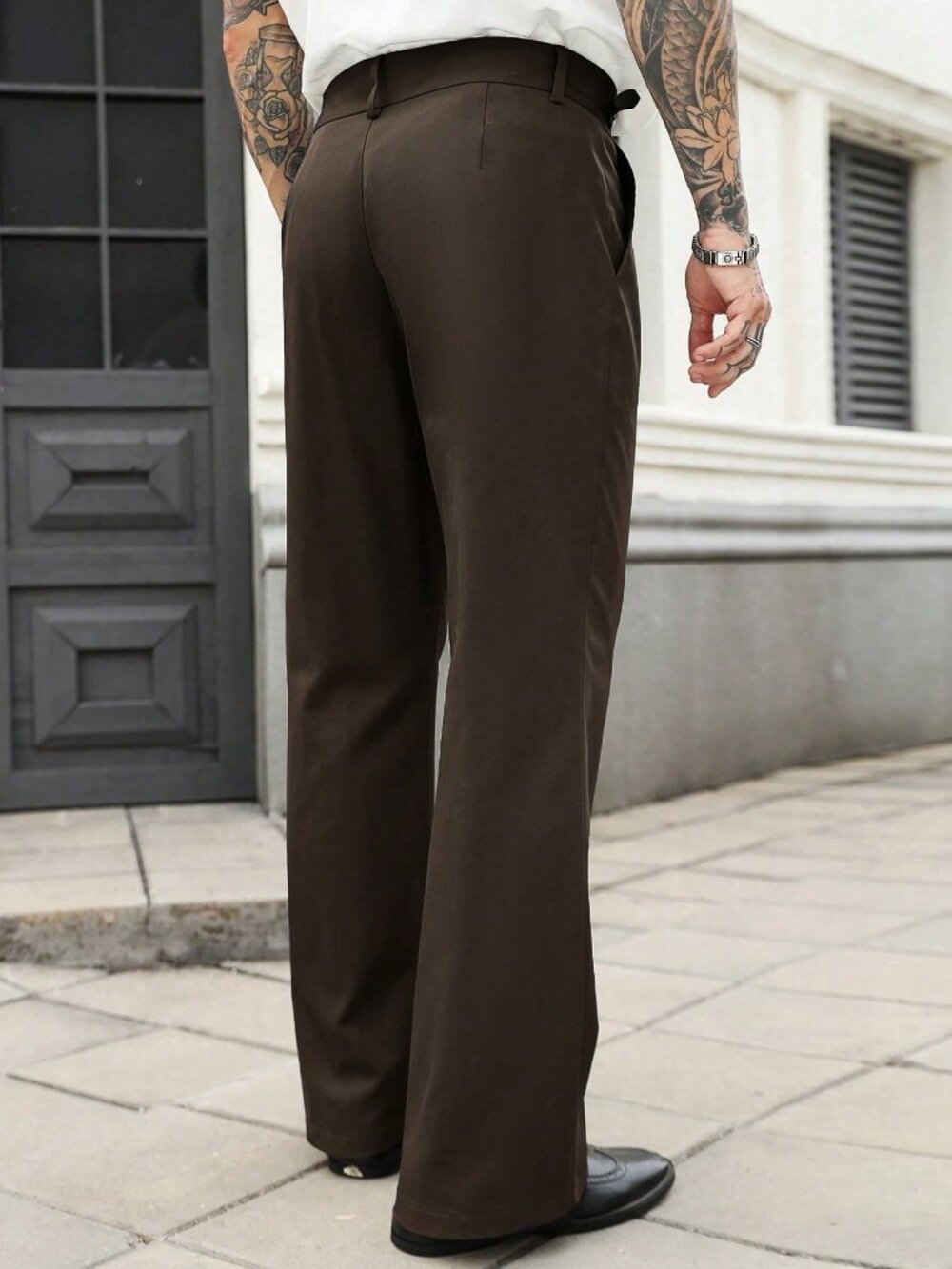 Brown Business Men's Flared Casual Pants - Picture 2 of 3